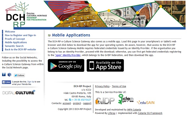 DCH-RP e-Culture Science Gateway - Mobile Applications